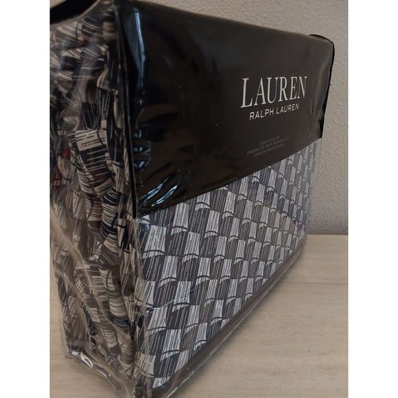 Ralph Lauren CASEY GEO PRINT Navy Cream 100% Cotton Queen Sheet Set Bedding - Picture 7 of 10